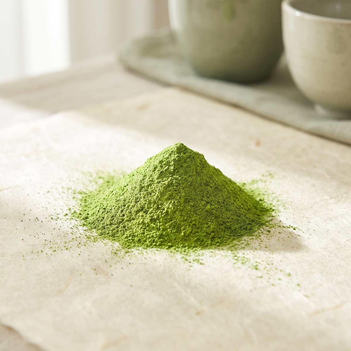 A mound of bright green matcha powder.